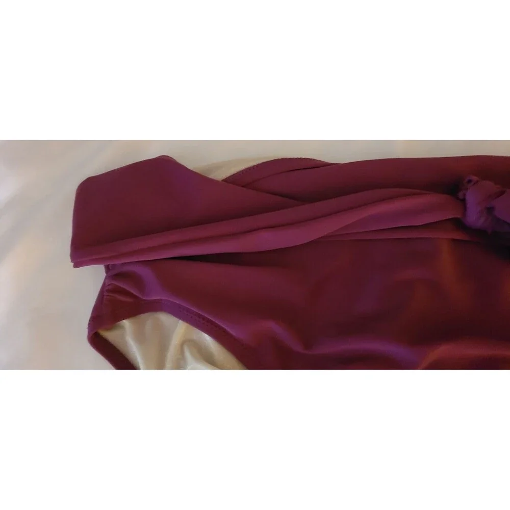 Betsey Johnson Swim Womens sash Trim Plum Hipster Bottom Size L nwt